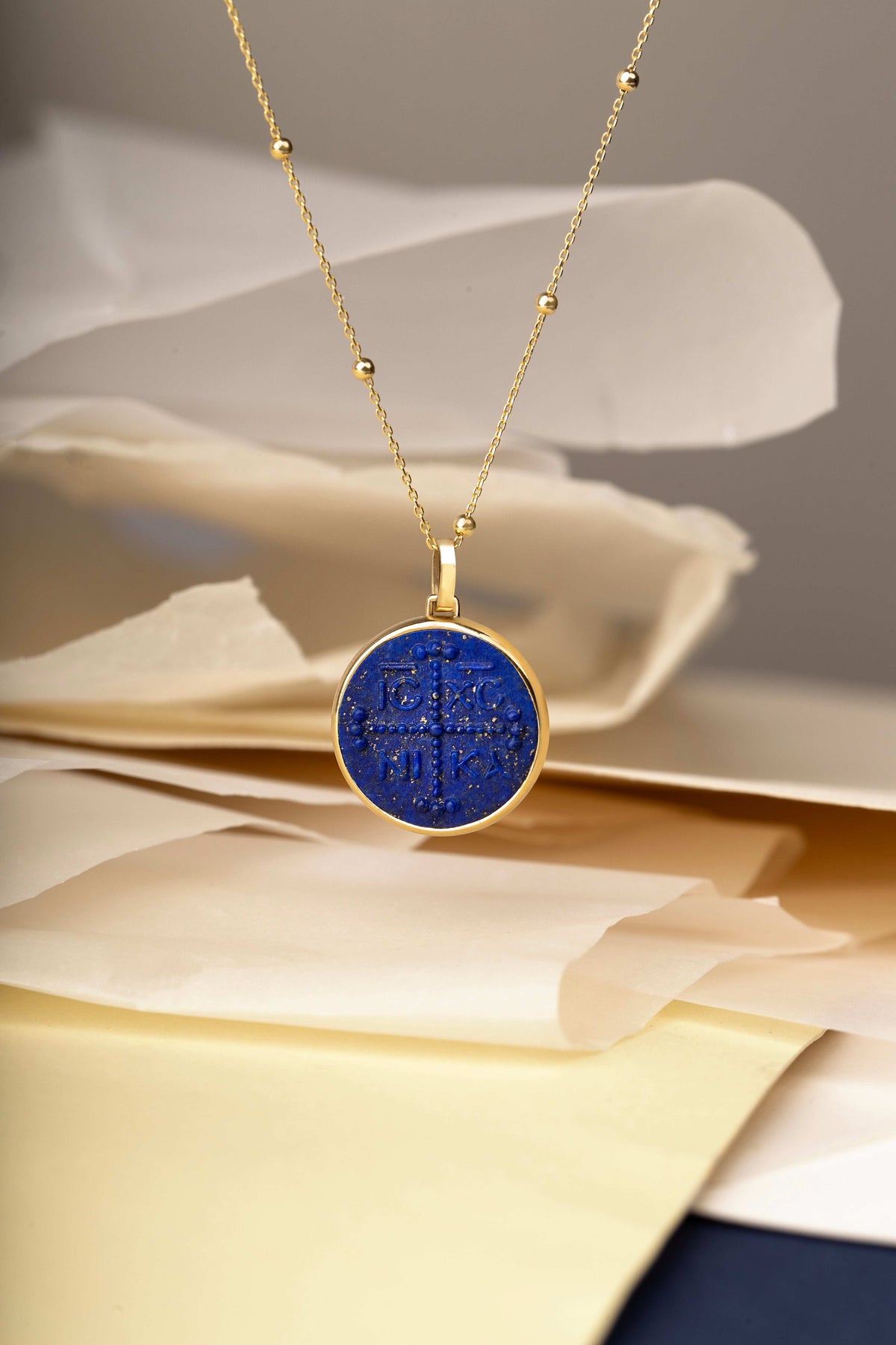 LAPIS LAZULI ICXC NIKA CROSS NECKLACE
