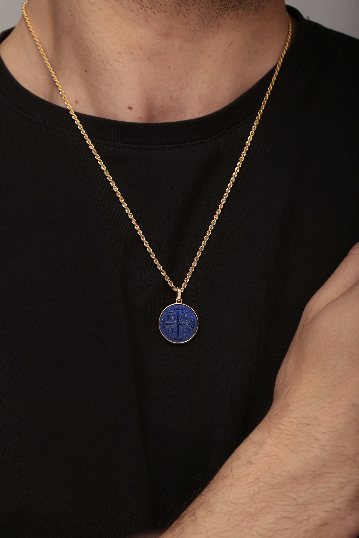 LAPIS LAZULI ICXC NIKA CROSS NECKLACE