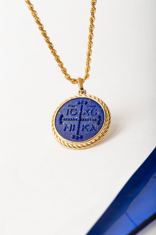 LAPIS LAZULI ICXC NIKA CROSS NECKLACE