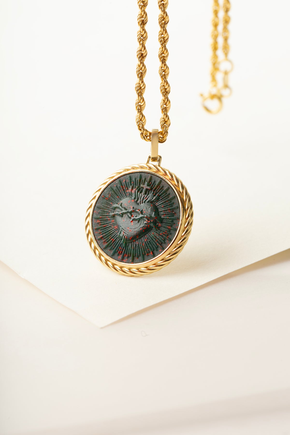 BLOODSTONE SACRED HEART NECKLACE