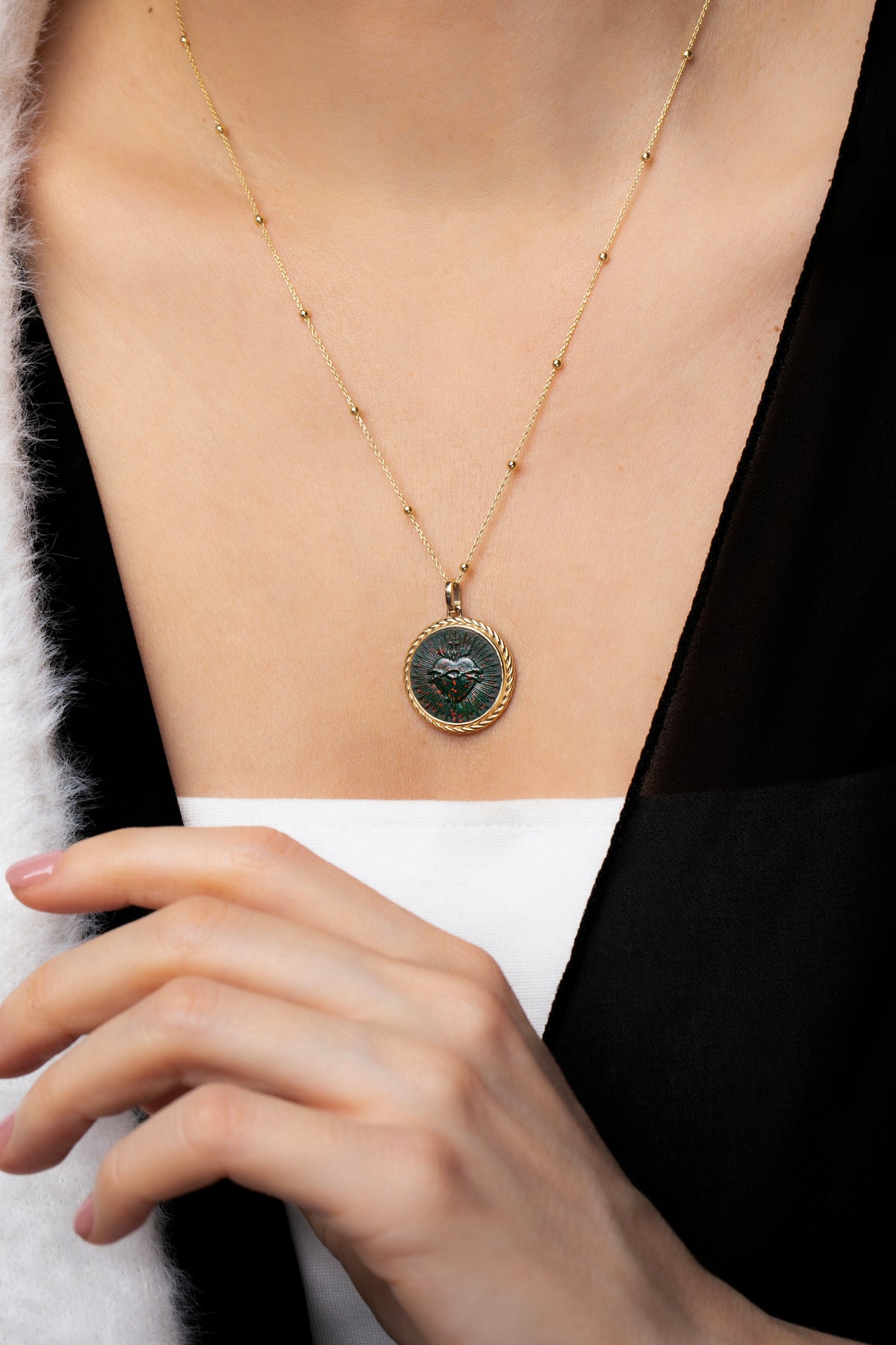BLOODSTONE SACRED HEART NECKLACE