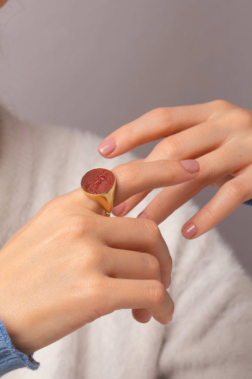 CARNELIAN AMERICAN EAGLE COIN RING