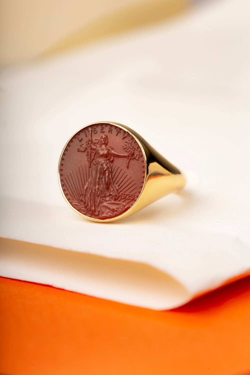CARNELIAN AMERICAN EAGLE COIN RING
