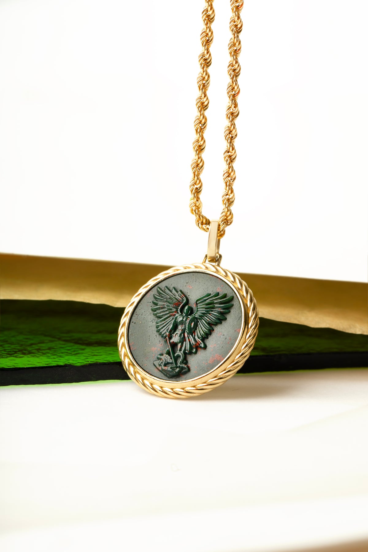 BLOODSTONE MICHAEL ARCHANGEL NECKLACE