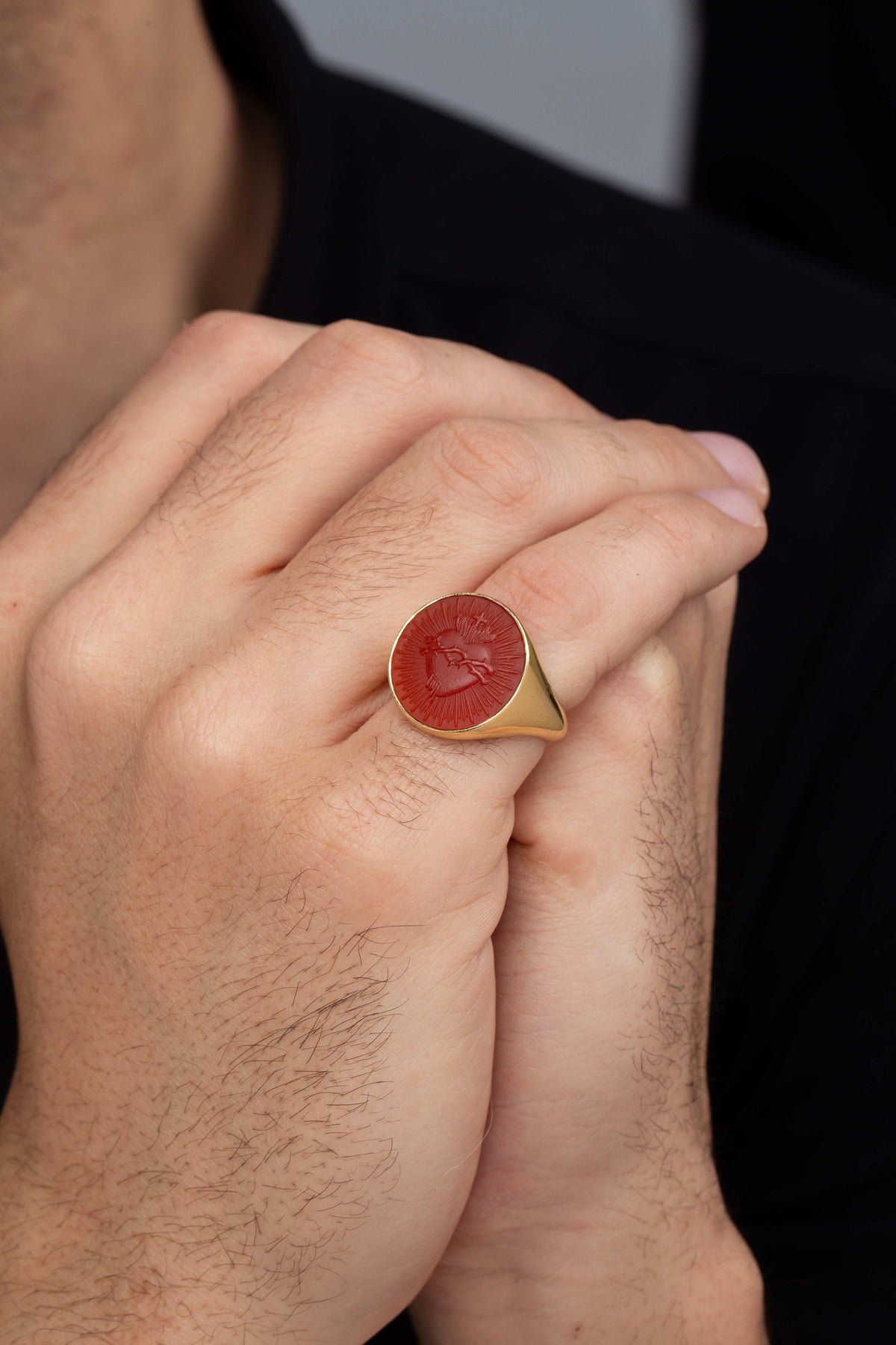 CARNELIAN SACRED HEART RING
