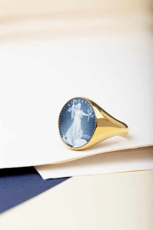 SARDONYX AMERICAN EAGLE COIN RING