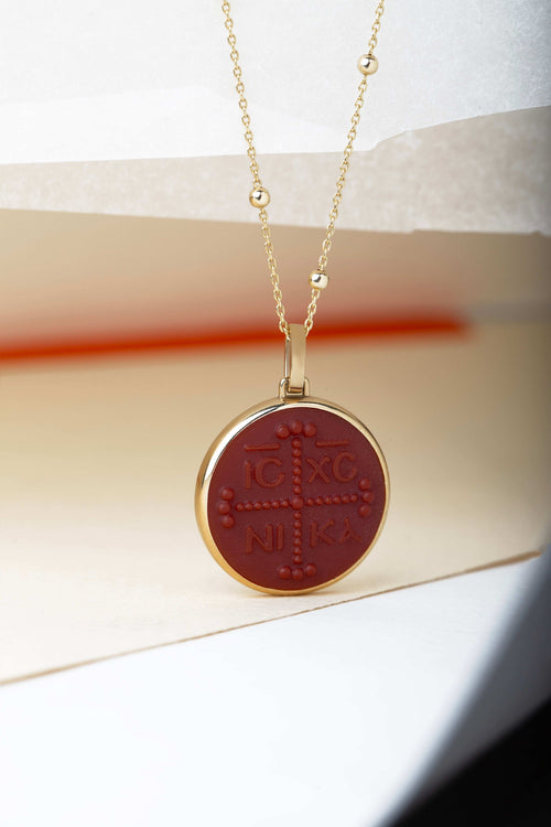 CARNELIAN ICXC NIKA CROSS NECKLACE