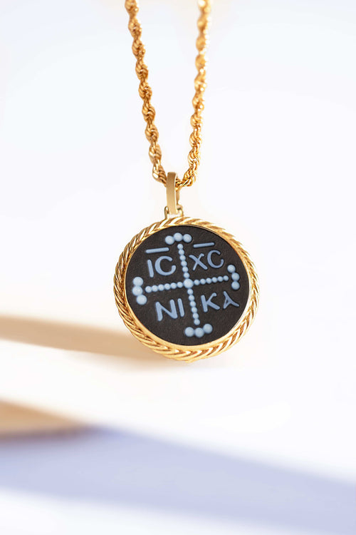SARDONYX ICXC NIKA CROSS NECKLACE
