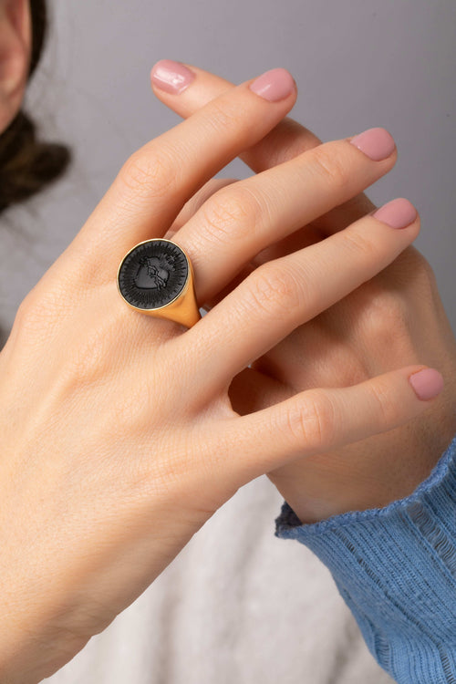 ONYX SACRED HEART RING