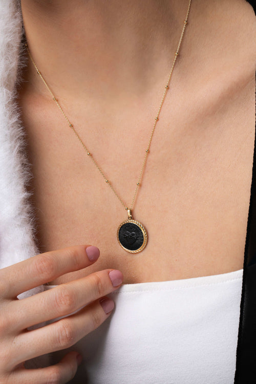 ONYX SACRED HEART NECKLACE