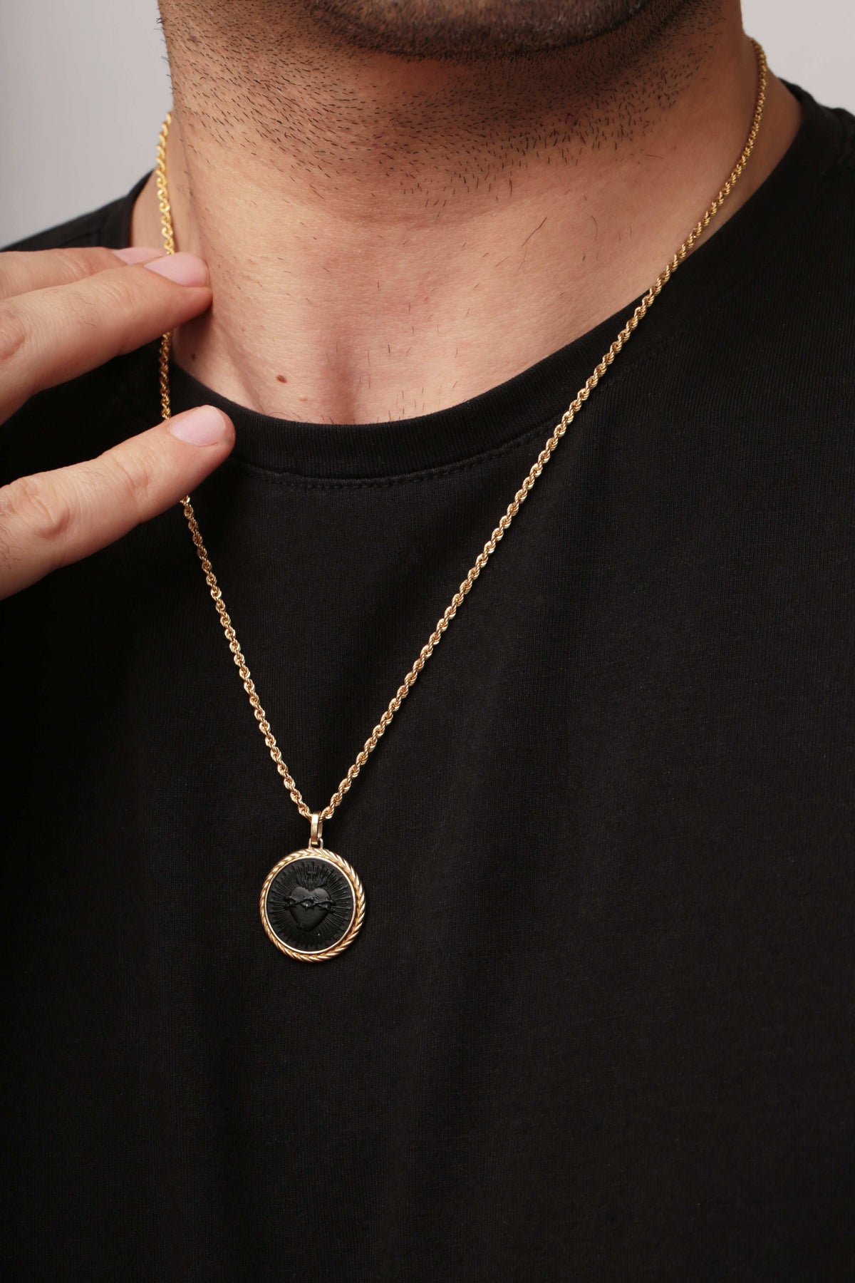 ONYX SACRED HEART NECKLACE