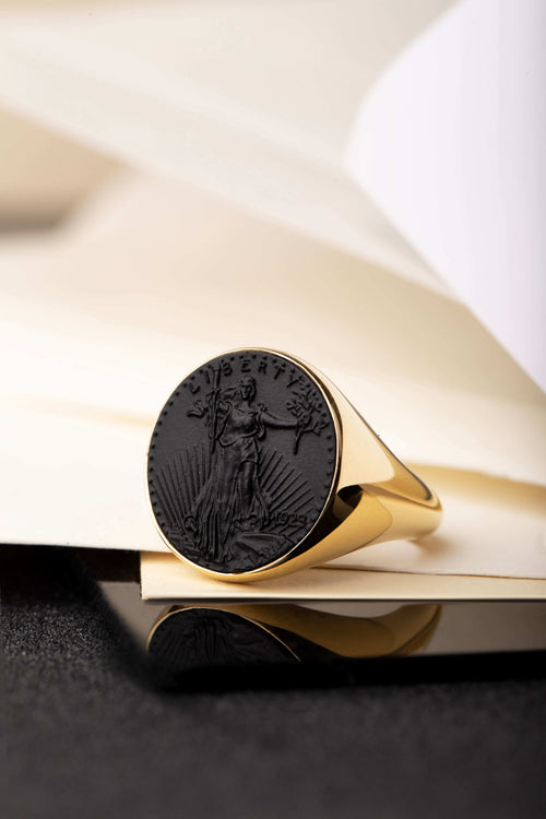 ONYX AMERICAN EAGLE COIN RING