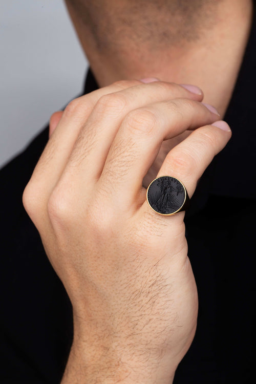 ONYX AMERICAN EAGLE COIN RING