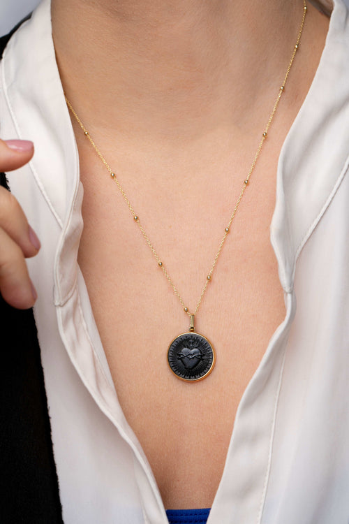 ONYX SACRED HEART NECKLACE