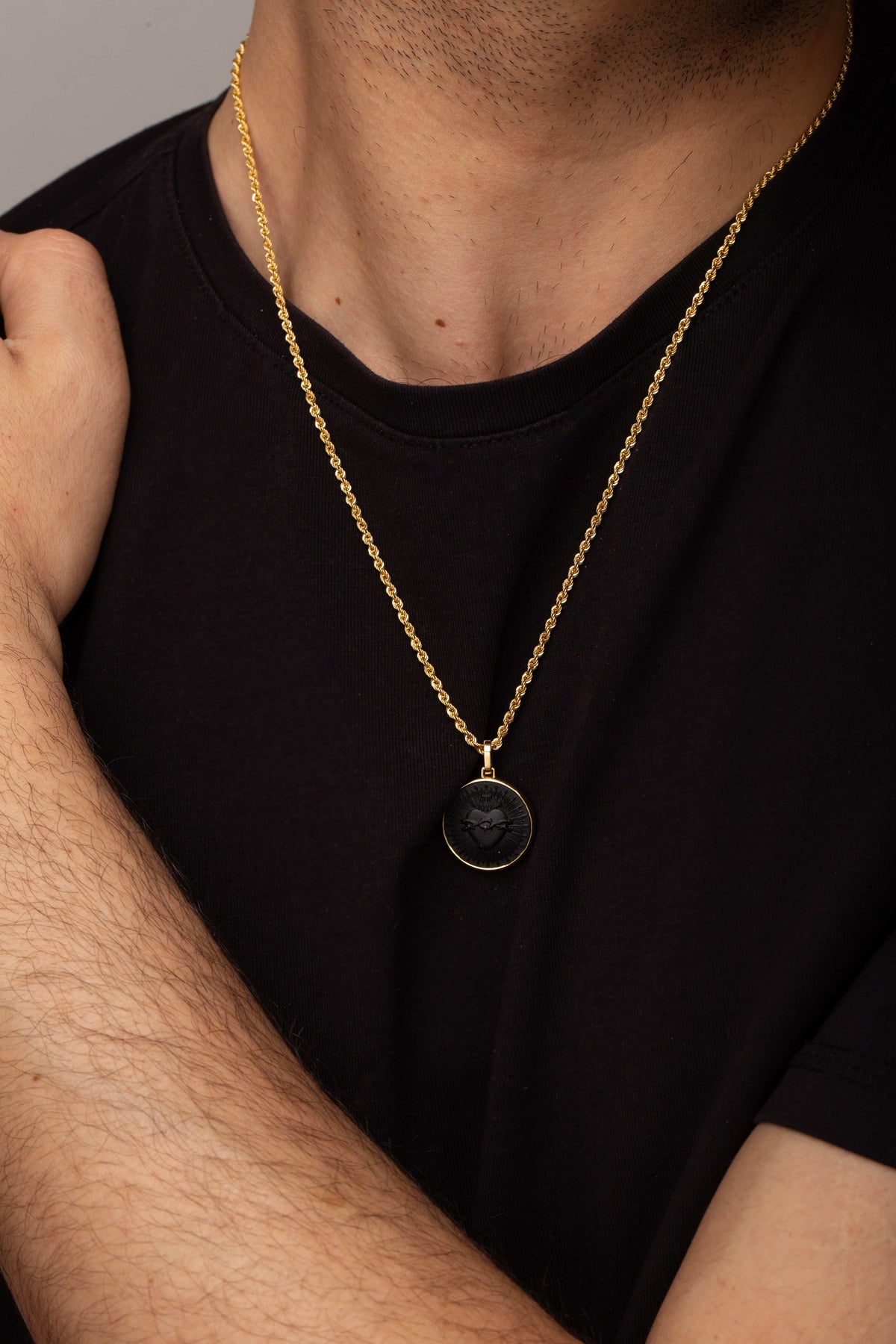 ONYX SACRED HEART NECKLACE
