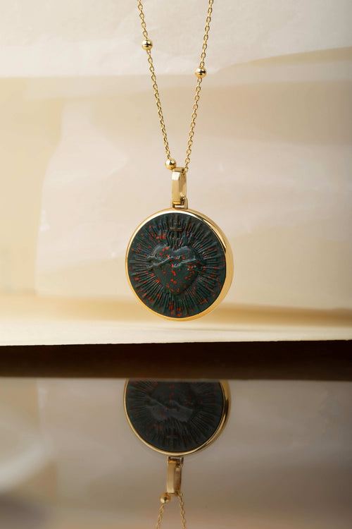 BLOODSTONE SACRED HEART NECKLACE