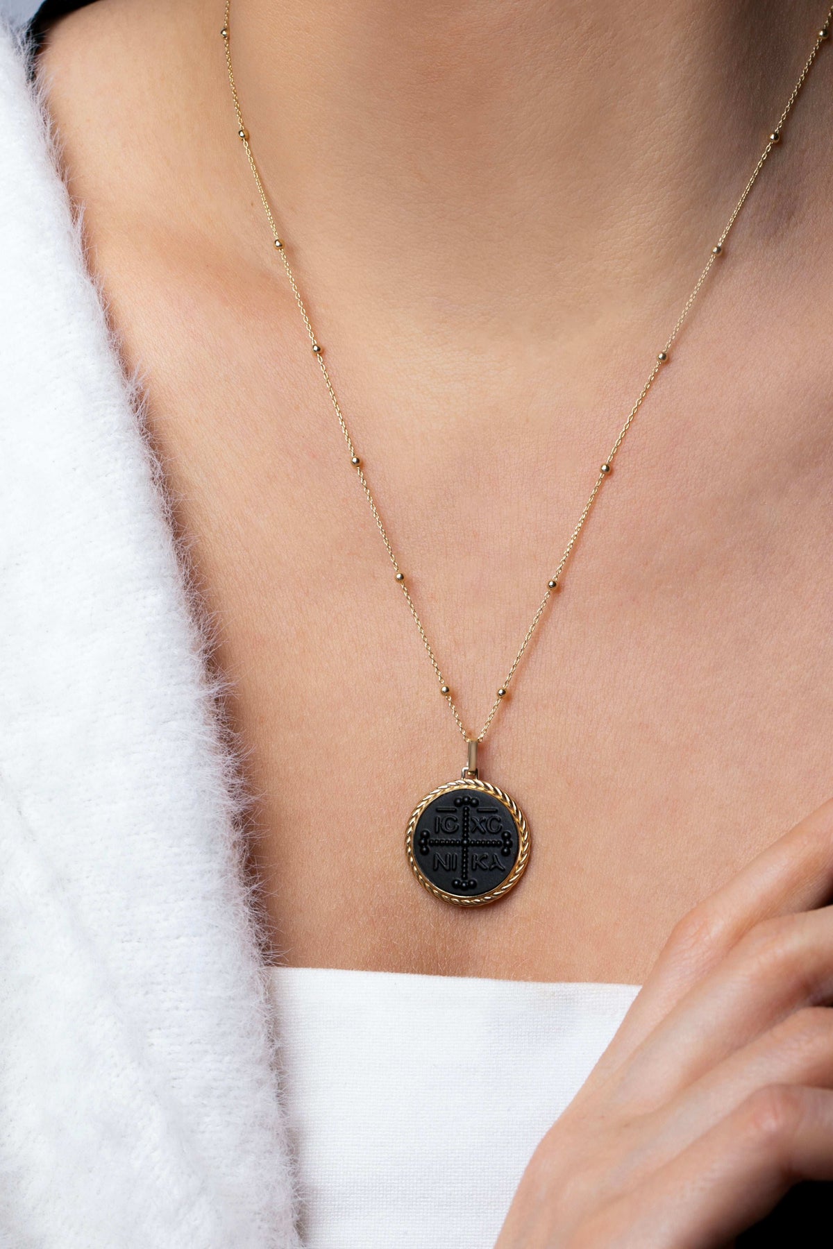ONYX ICXC NIKA CROSS NECKLACE