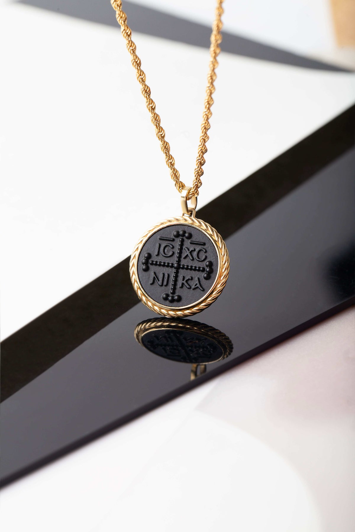 ONYX ICXC NIKA CROSS NECKLACE