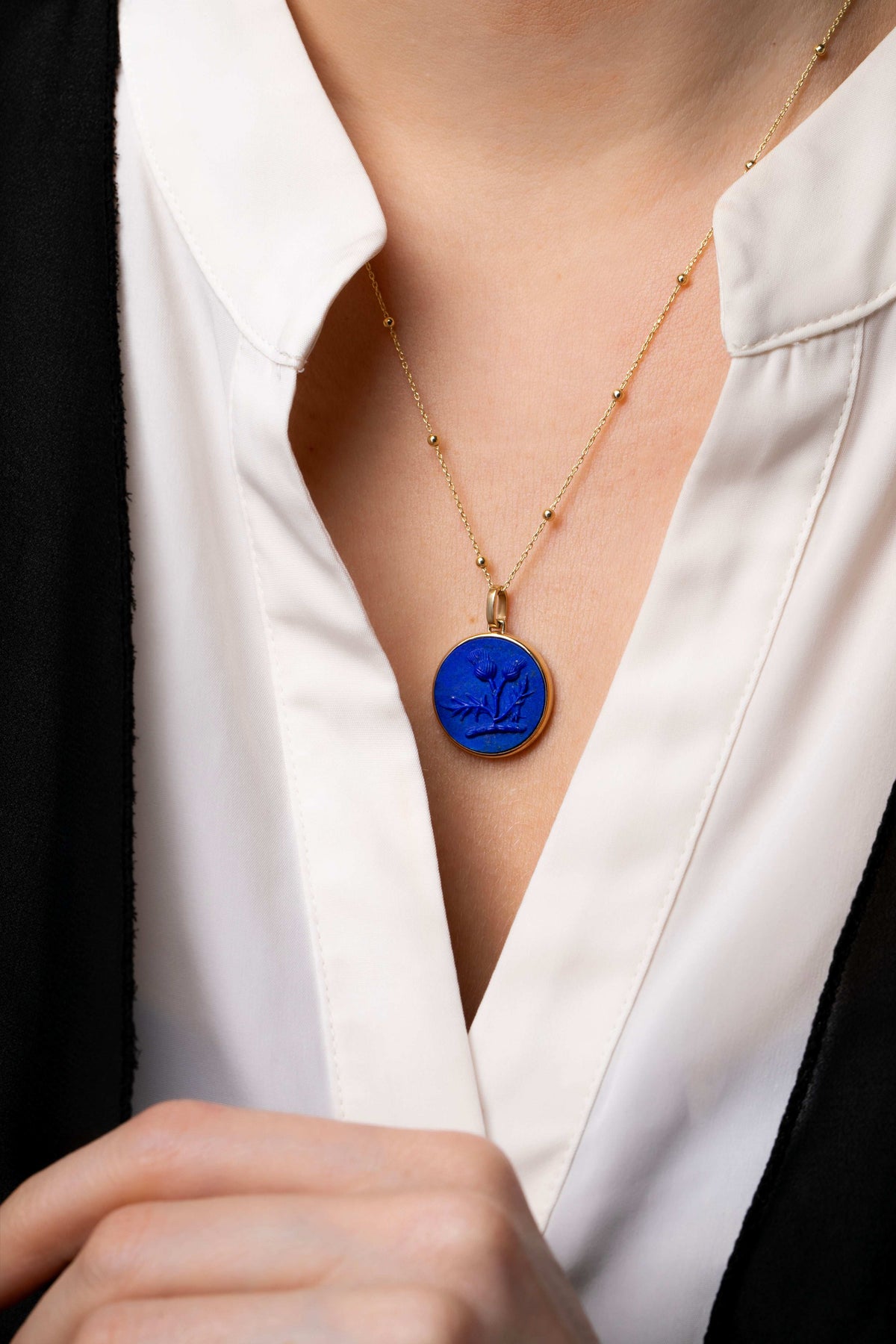 LAPIS LAZULI THISTLE NECKLACE