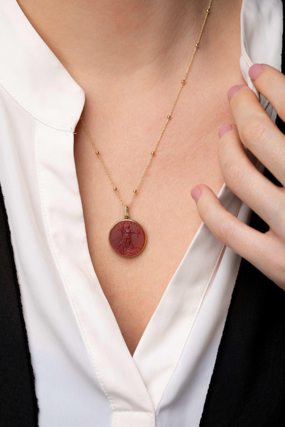 CARNELIAN AMERICAN EAGLE COIN NECKLACE