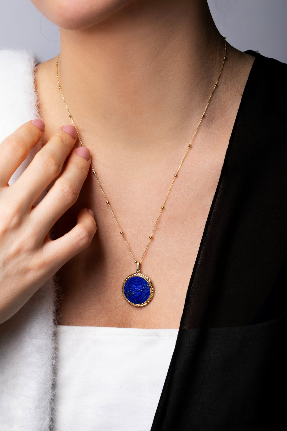LAPIS LAZULI SACRED HEART NECKLACE