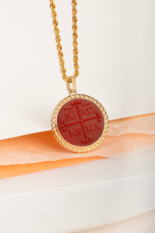 CARNELIAN ICXC NIKA CROSS NECKLACE