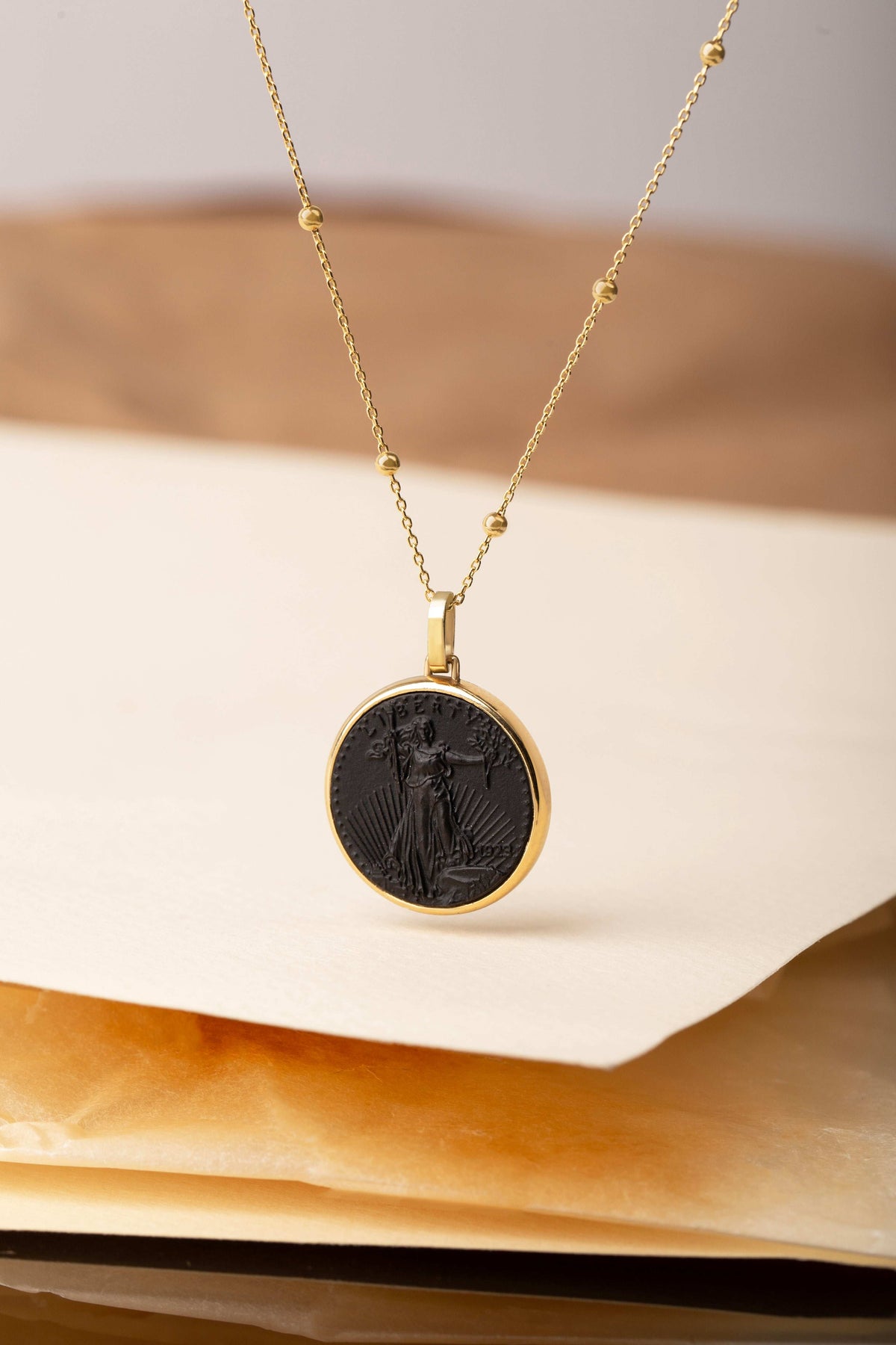 ONYX AMERICAN EAGLE COIN NECKLACE