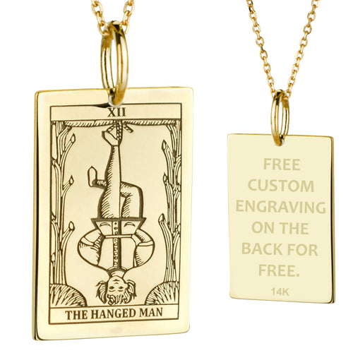 14K Gold Hanged Man Tarot Card Pendant Necklace