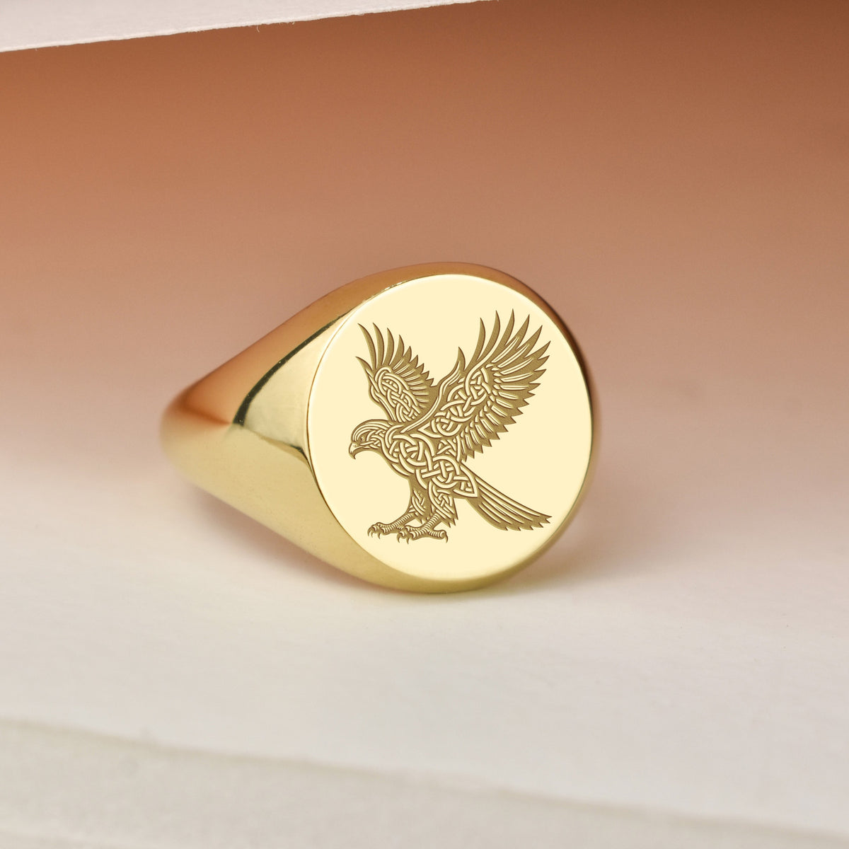 14K Gold Celtic Hawk Signet Ring