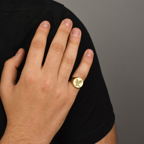 14K Gold Celtic Hawk Signet Ring