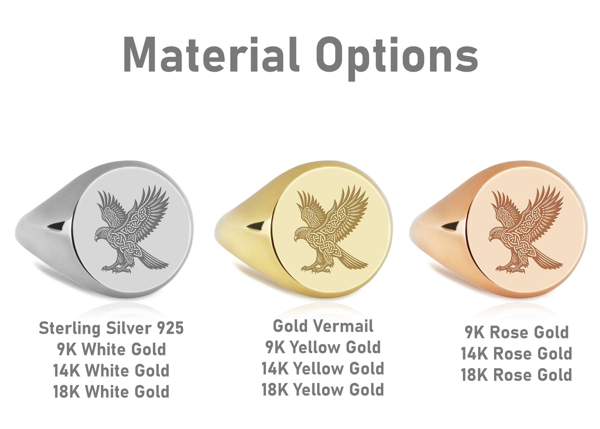 14K Gold Celtic Hawk Signet Ring
