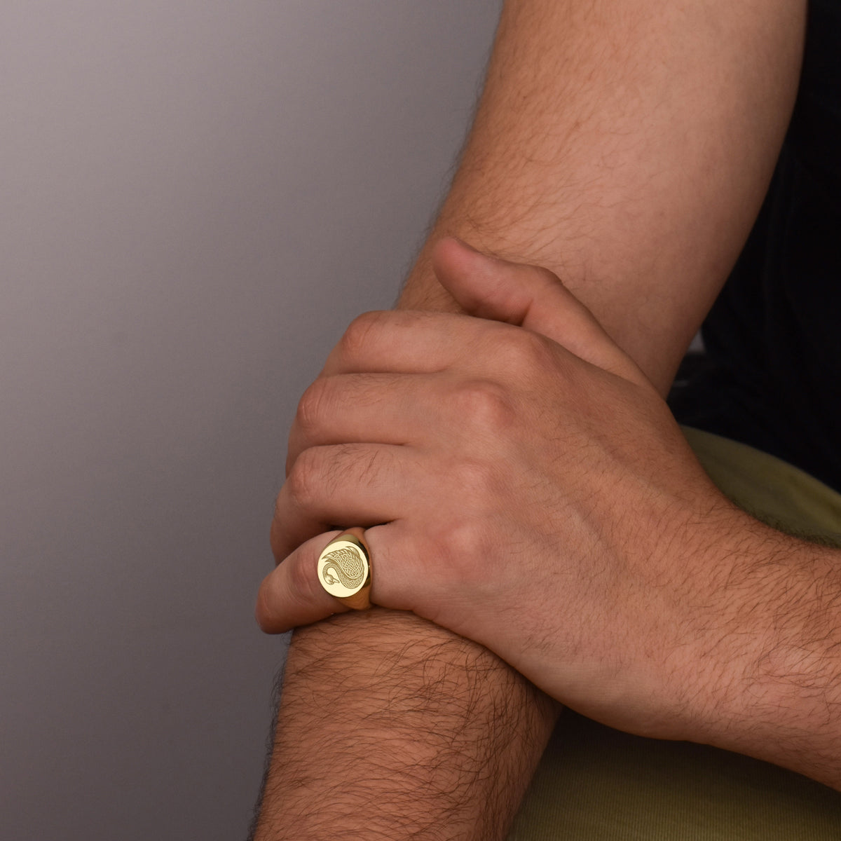 14K Gold Celtic Swan Signet Ring