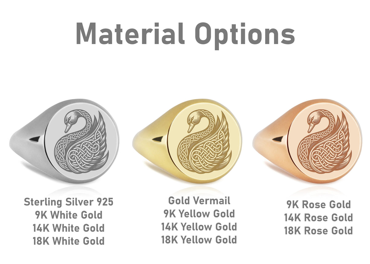 14K Gold Celtic Swan Signet Ring