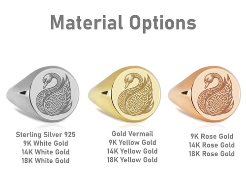 14K Gold Celtic Swan Signet Ring