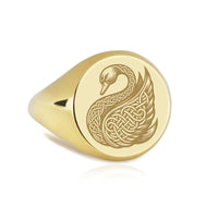 14K Gold Celtic Swan Signet Ring