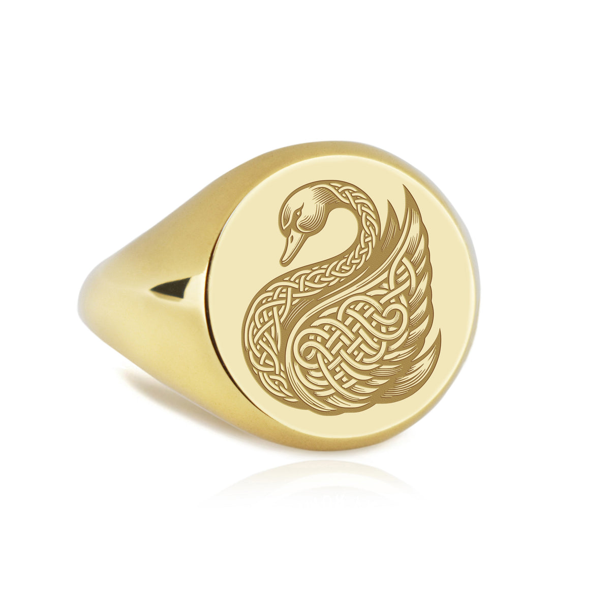 14K Gold Celtic Swan Signet Ring