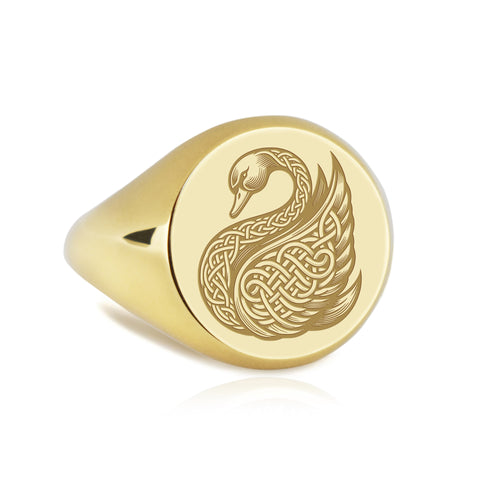 14K Gold Celtic Swan Signet Ring