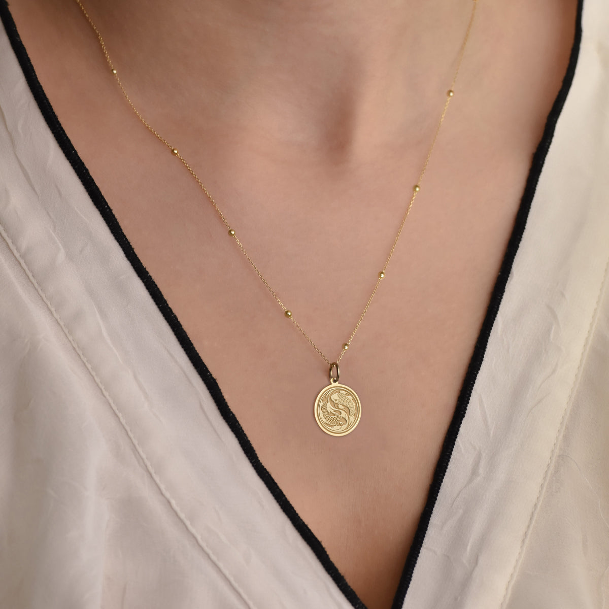 14K Gold Koi Fish Yin Yang Pendant Necklace