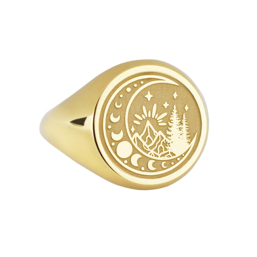 14K Gold Crescent Moon Signet Ring
