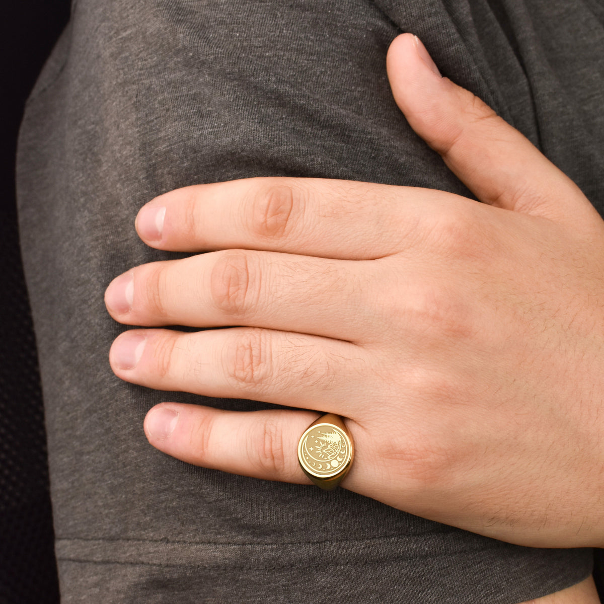 14K Gold Crescent Moon Signet Ring