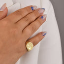 14K Gold Crescent Moon Signet Ring