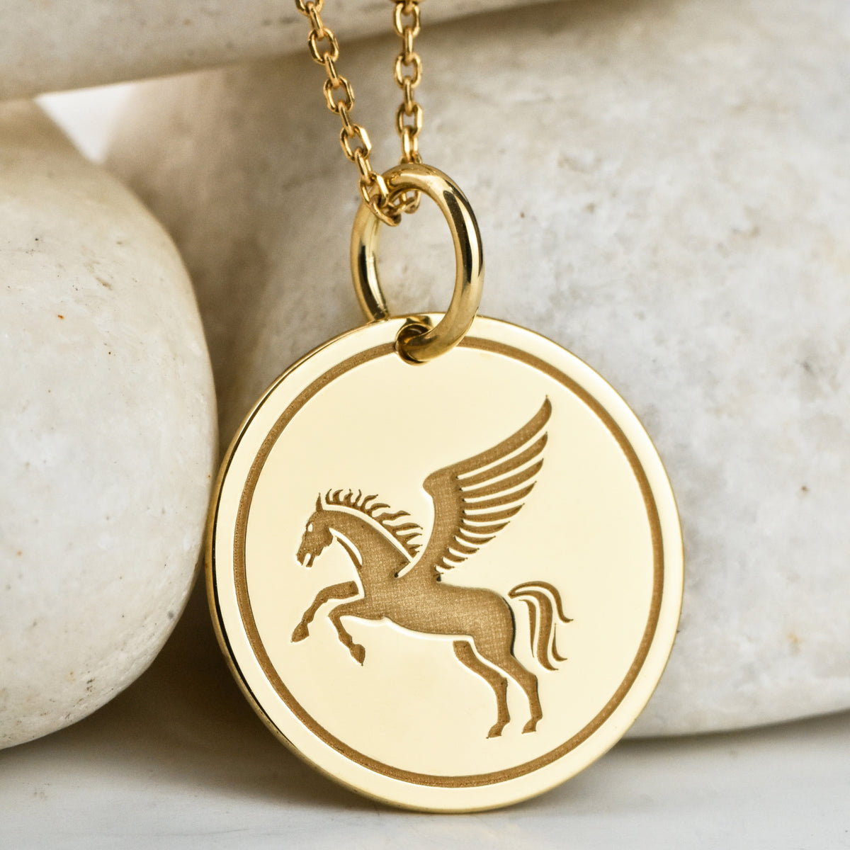 14K Gold Pegasus Winged Horse Pendant Necklace