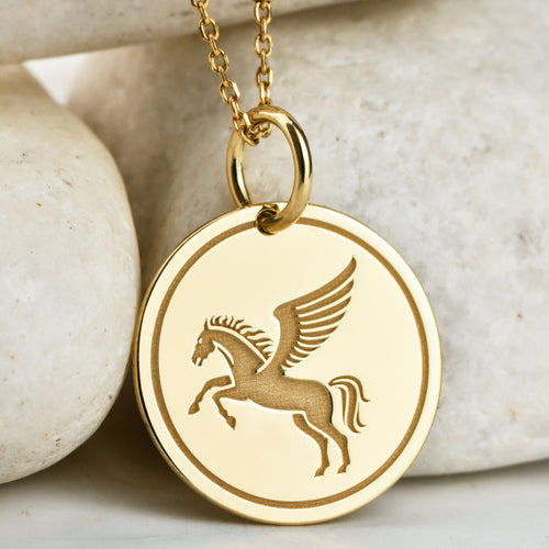 14K Gold Pegasus Winged Horse Pendant Necklace