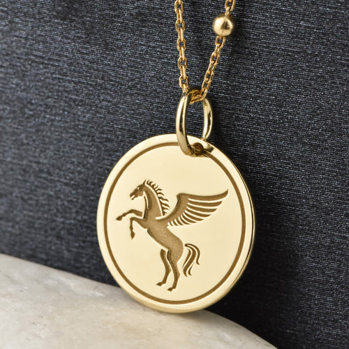 14K Gold Pegasus Winged Horse Pendant Necklace