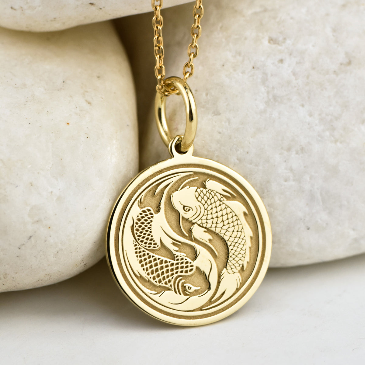 14K Gold Koi Fish Yin Yang Pendant Necklace