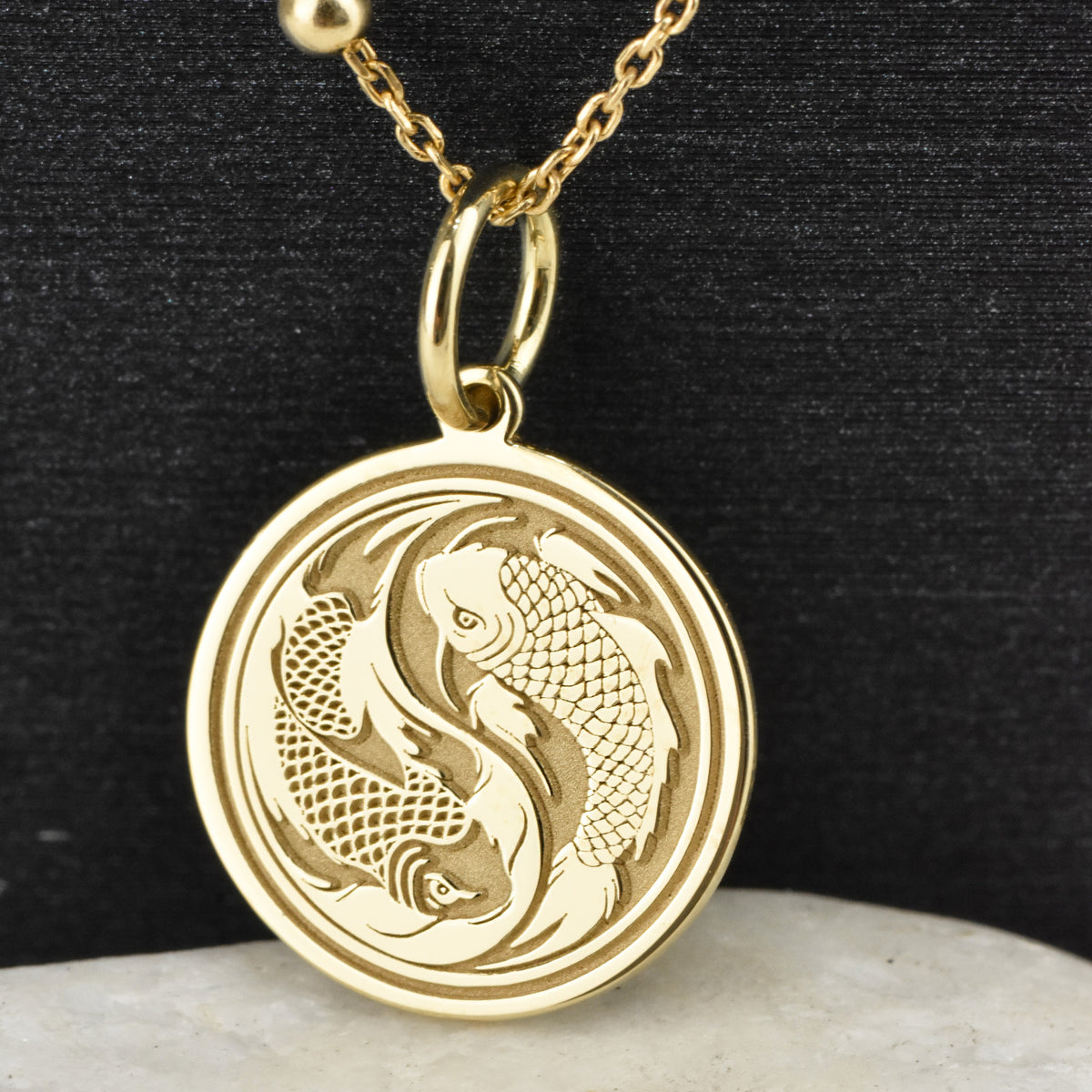 14K Gold Koi Fish Yin Yang Pendant Necklace