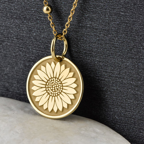 14K Gold Sunflower Pendant Necklace