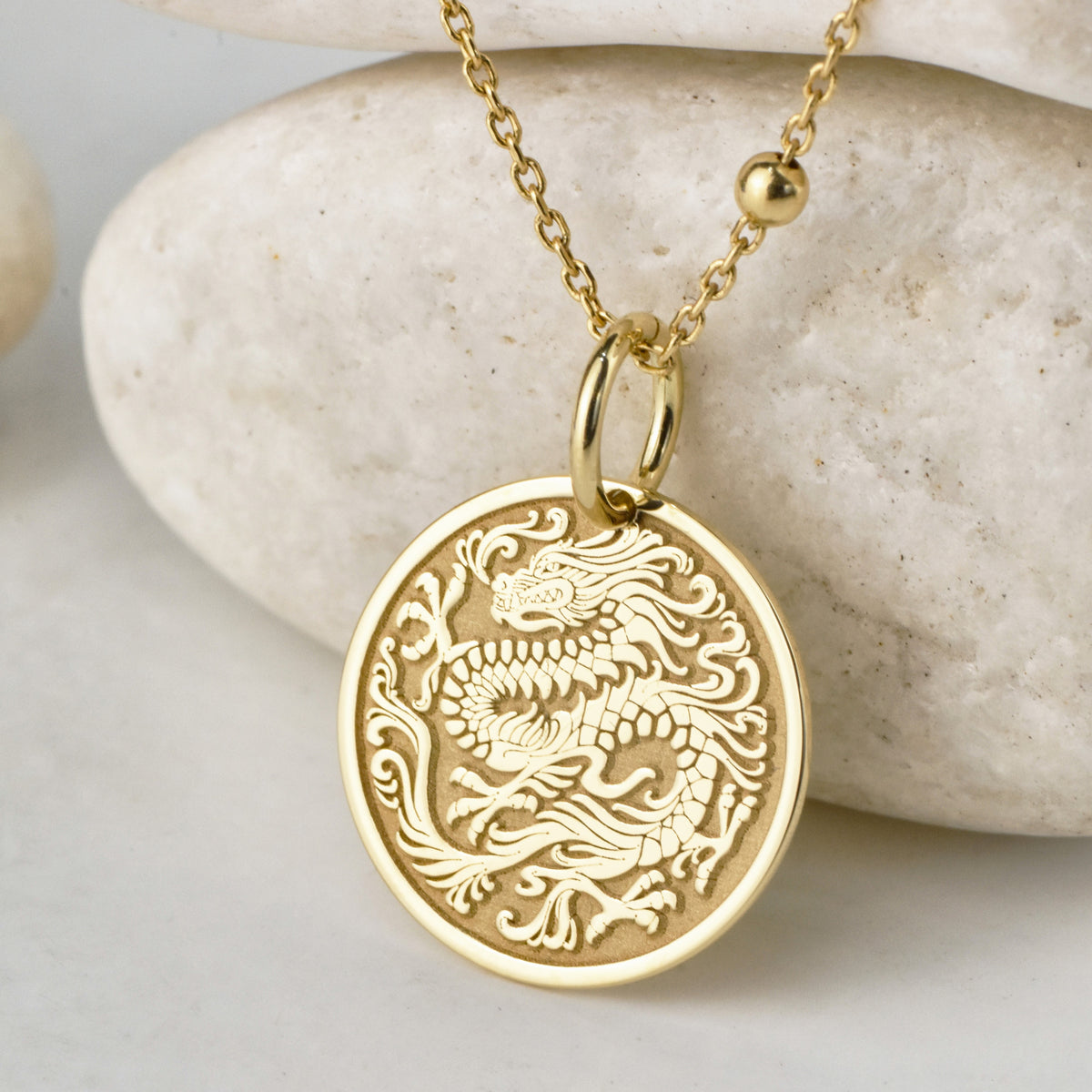 14K Gold Chinese Dragon Pendant Necklace