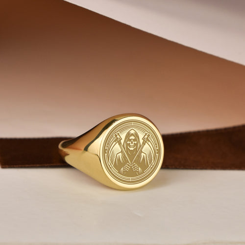 14K Gold Grim Reaper Signet Ring