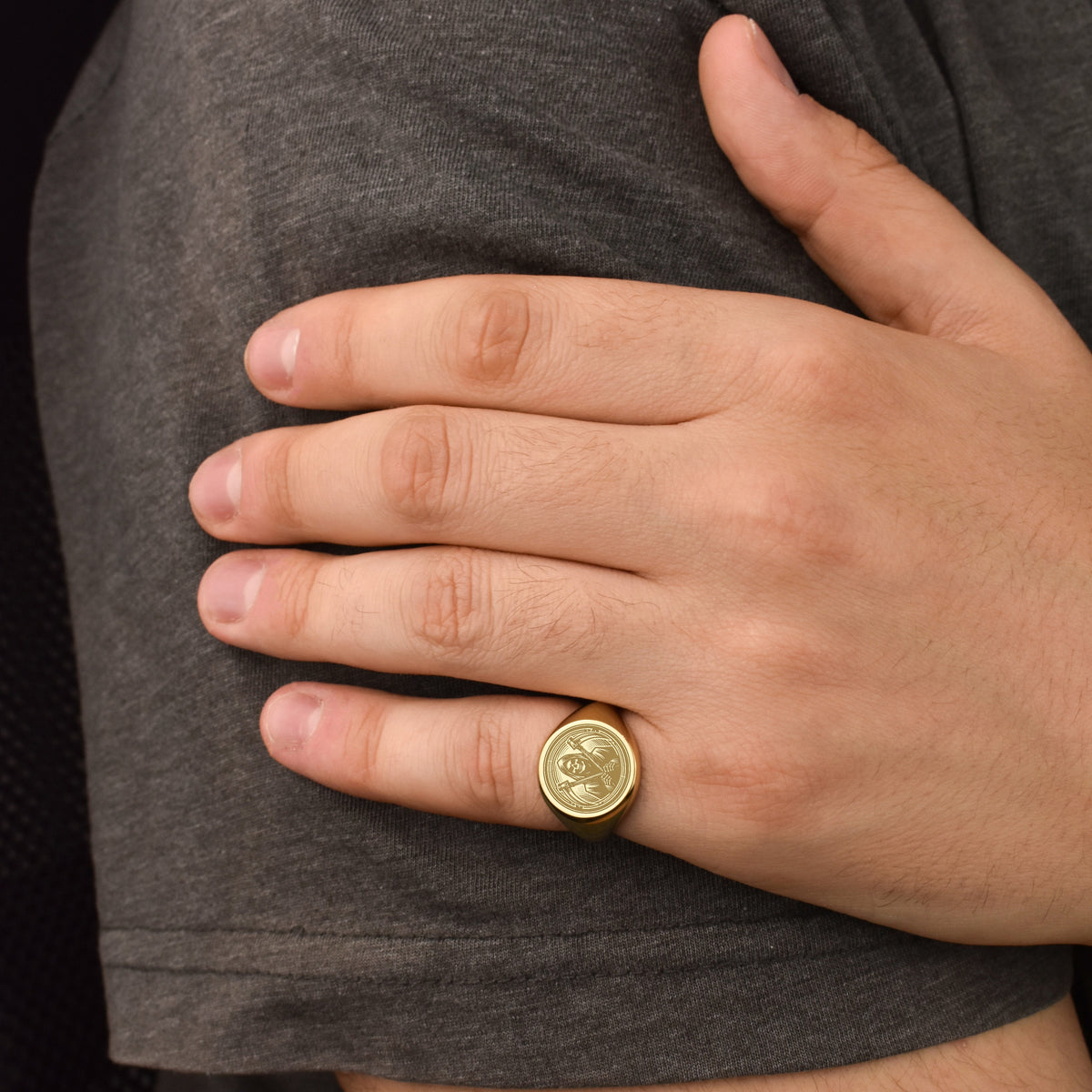 14K Gold Grim Reaper Signet Ring